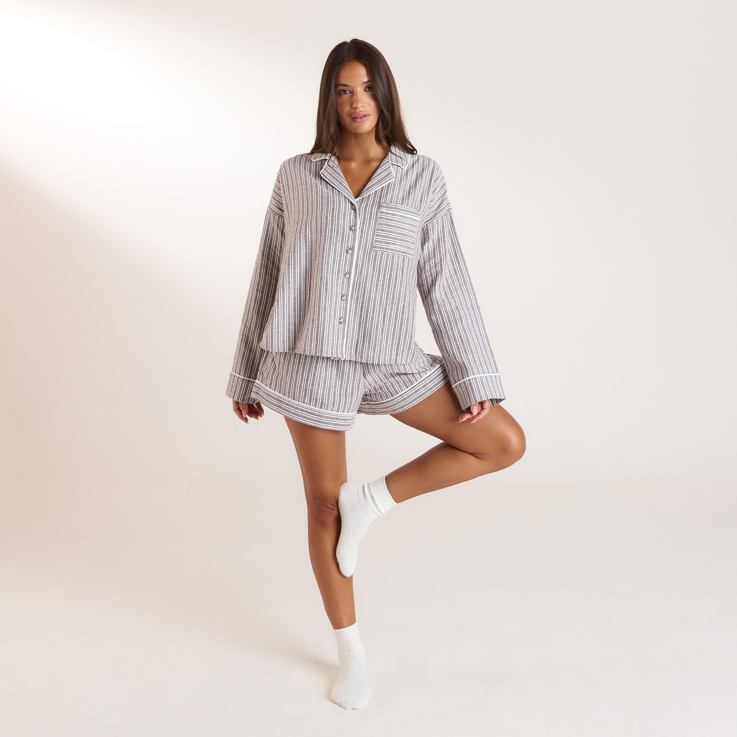 Stripe Pyjama Shorts | Stripe Pajama Shorts - Chocolate