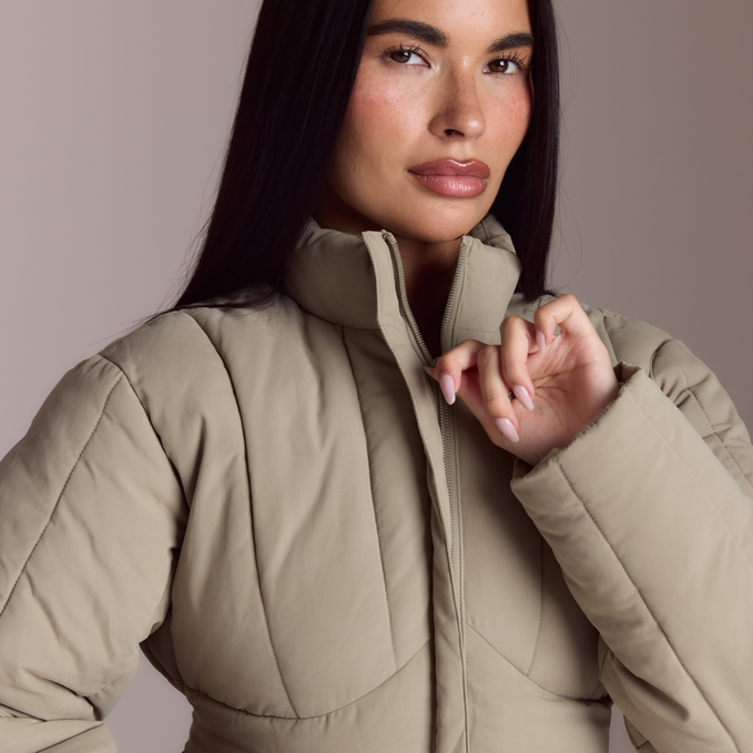 Format Coat Cinched Puffer Coat - Thyme