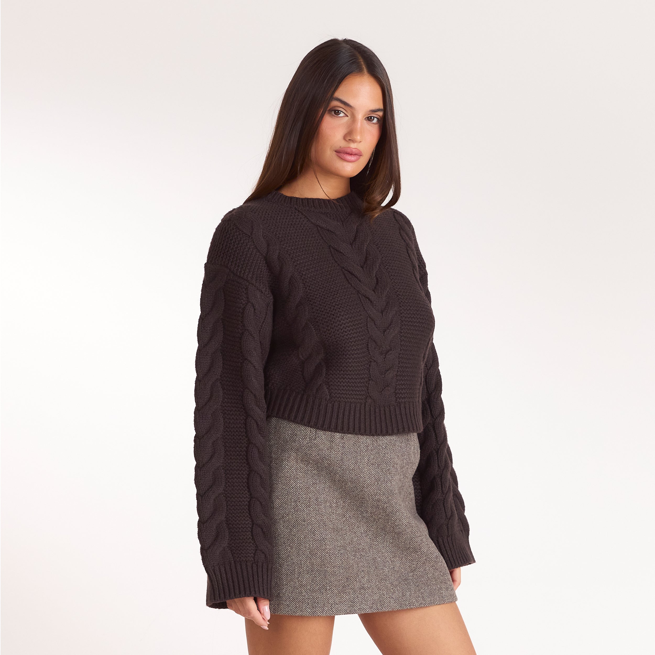 Cropped Cable-Knit Jumper | Cropped Cable-Knit Jumper - Dark Chocolate