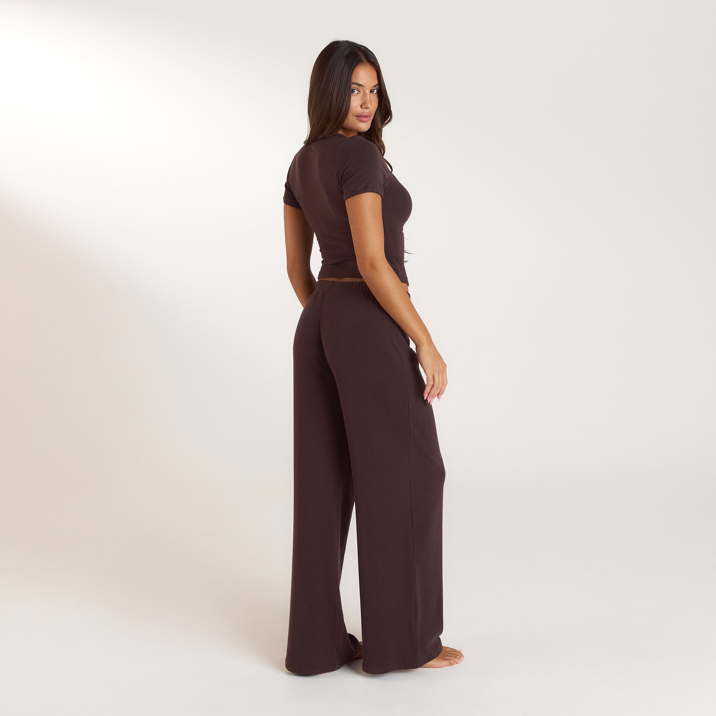 Ribbed Pyjama Bottoms | Ribbed Pajama Pants - Dark Chocolate