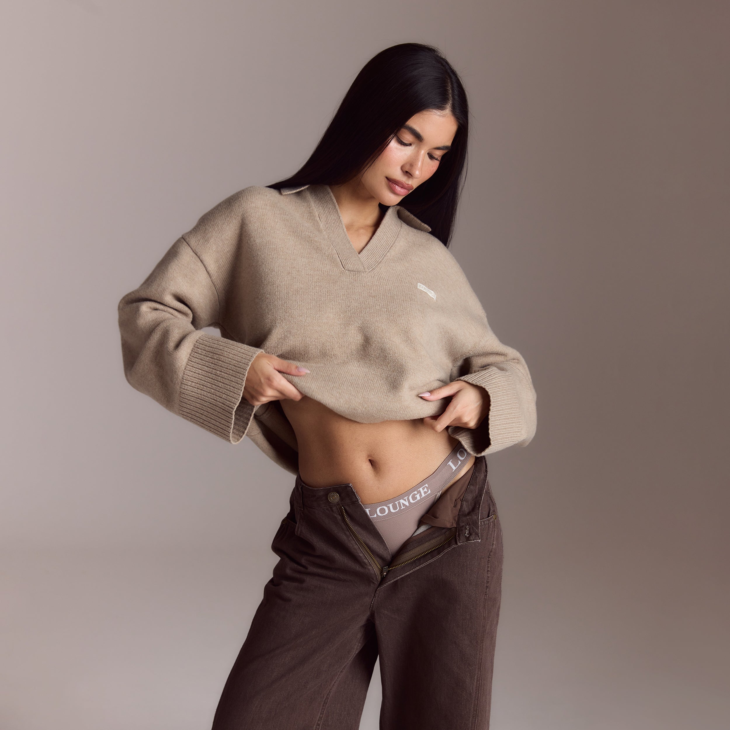 Half Placket Knitted Jumper | Half Placket Knitted Jumper - Mink