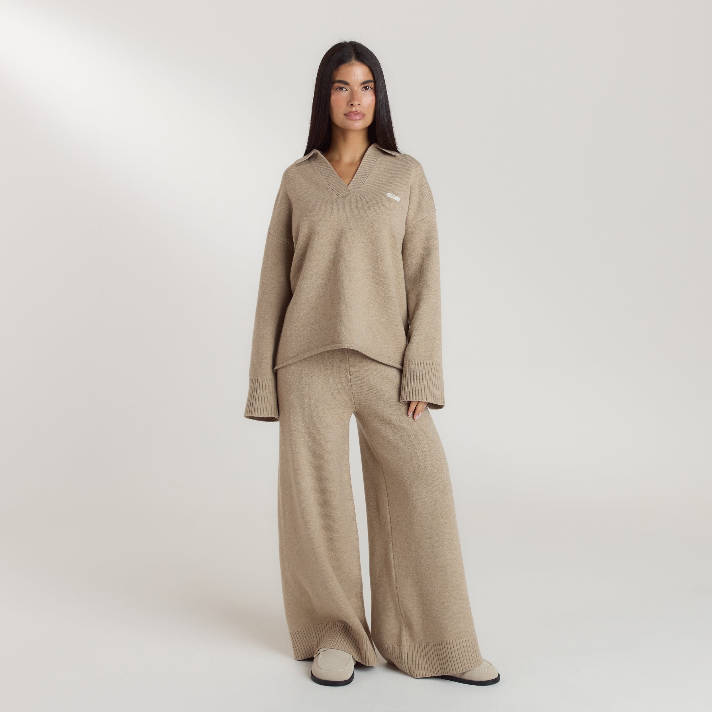 Ribbed Hem Knitted Pants | Ribbed Hem Knitted Trousers - Mink