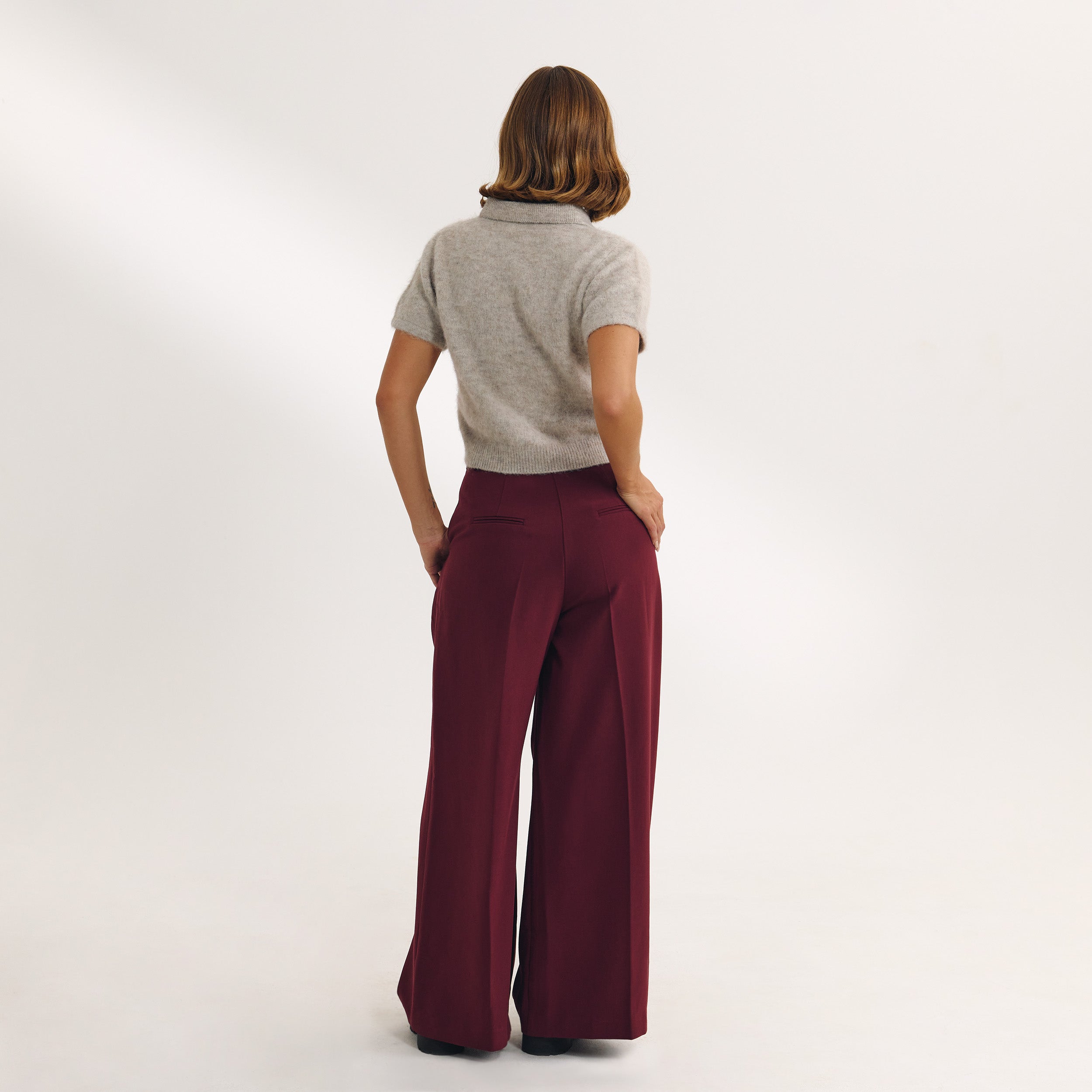 Wide-Leg Tailored Pants | Wide-Leg Tailored Trousers - Cherry Lacquer