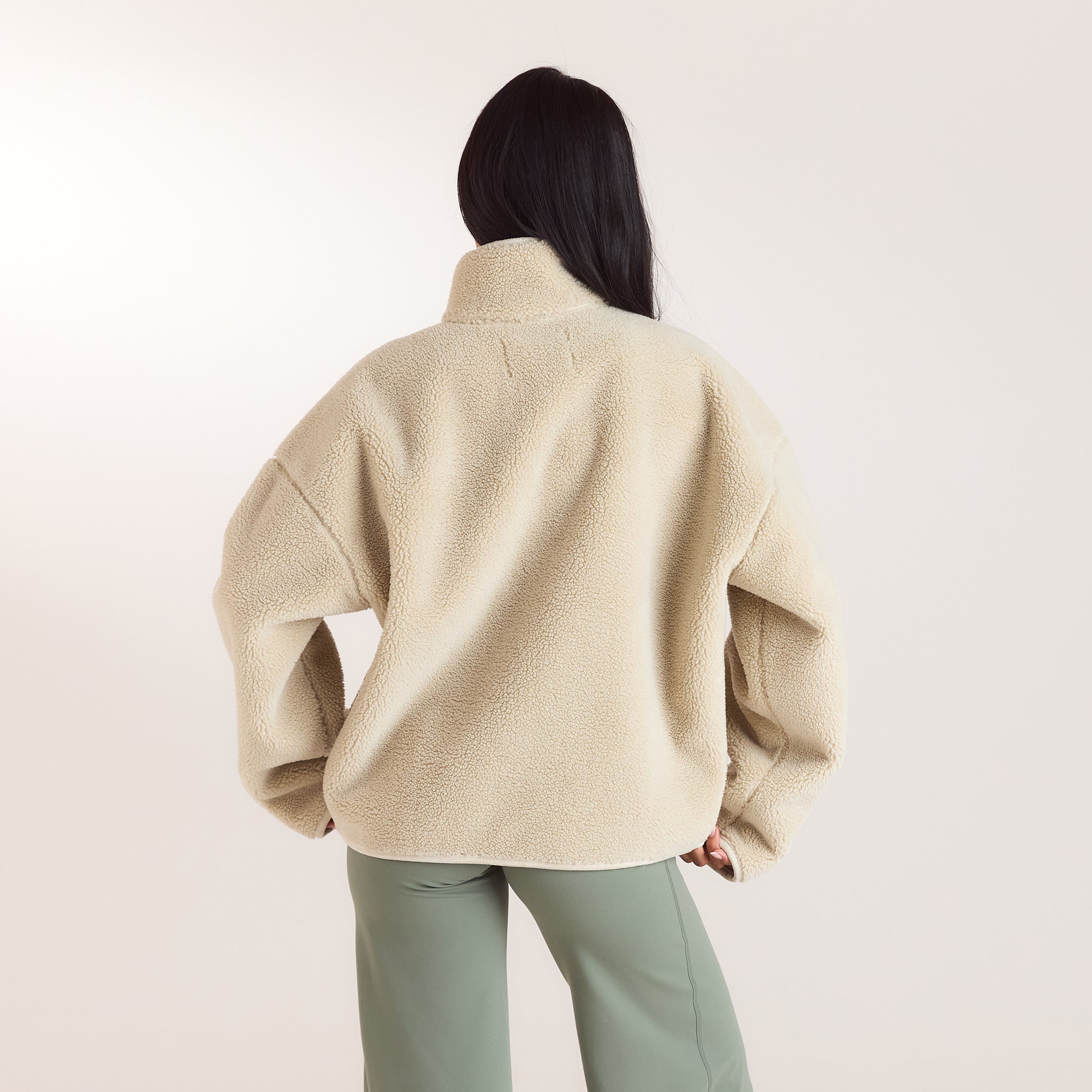 Zip-Up Borg Jacket | Zip-Up Borg Jacket - Cream