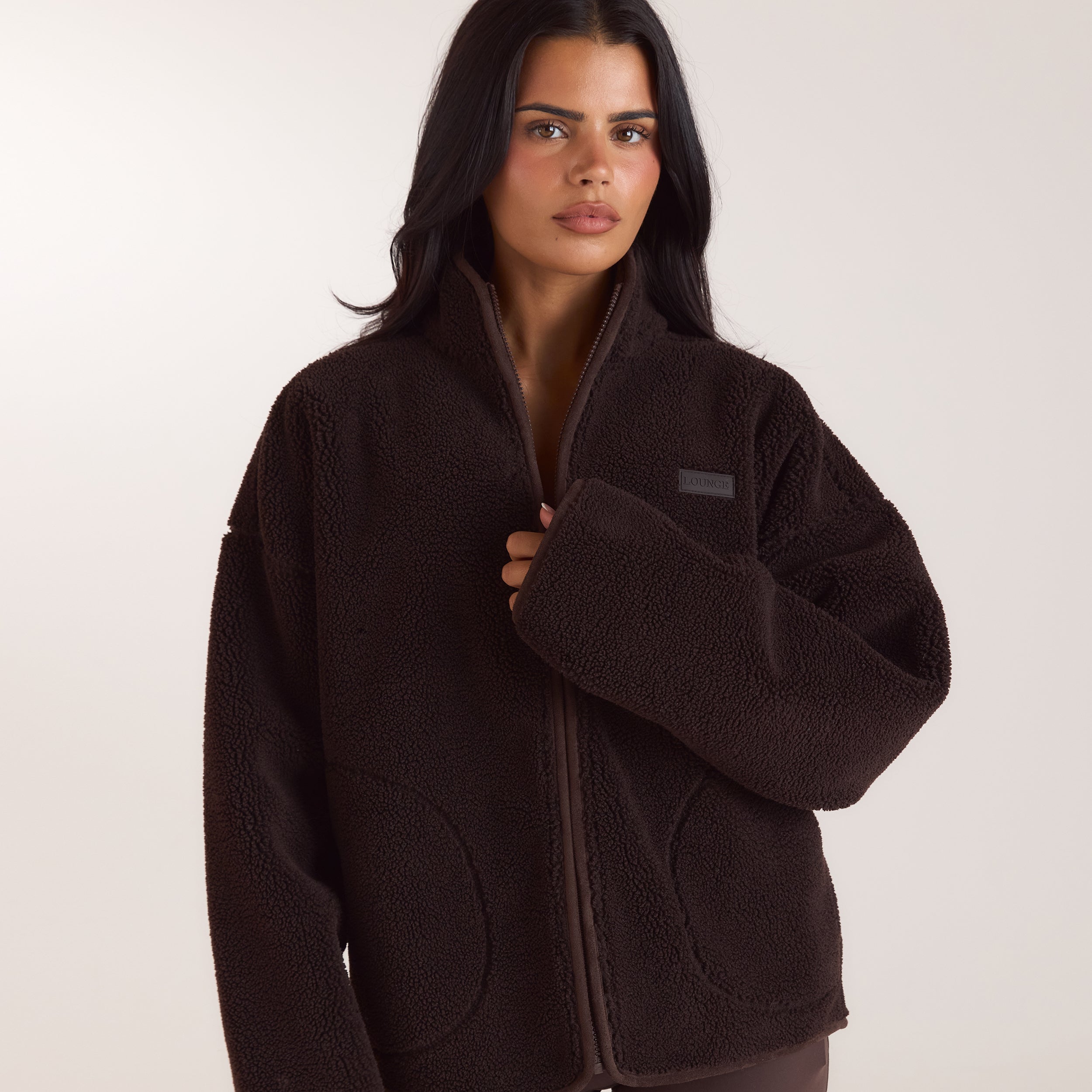 Zip-Up Borg Jacket | Zip-Up Borg Jacket - Chocolate