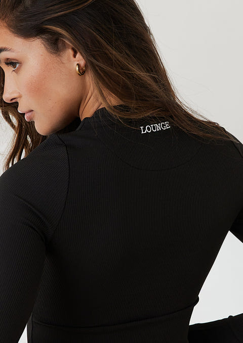 Essential Ribbed Long Sleeve Top - Black – Lounge Underwear