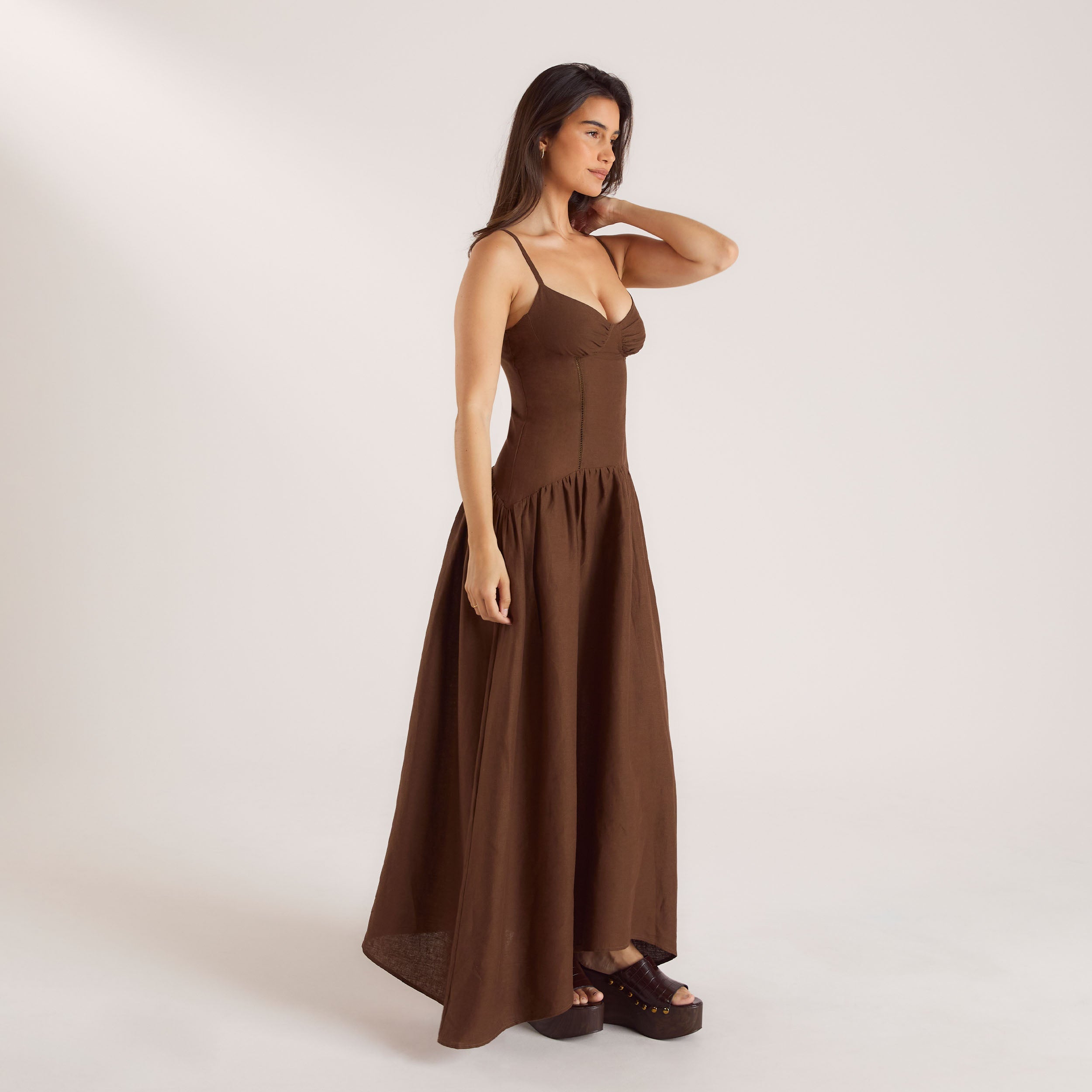Drop-Waist Linen Maxi Dress | Drop-Waist Linen Maxi Dress - Chocolate