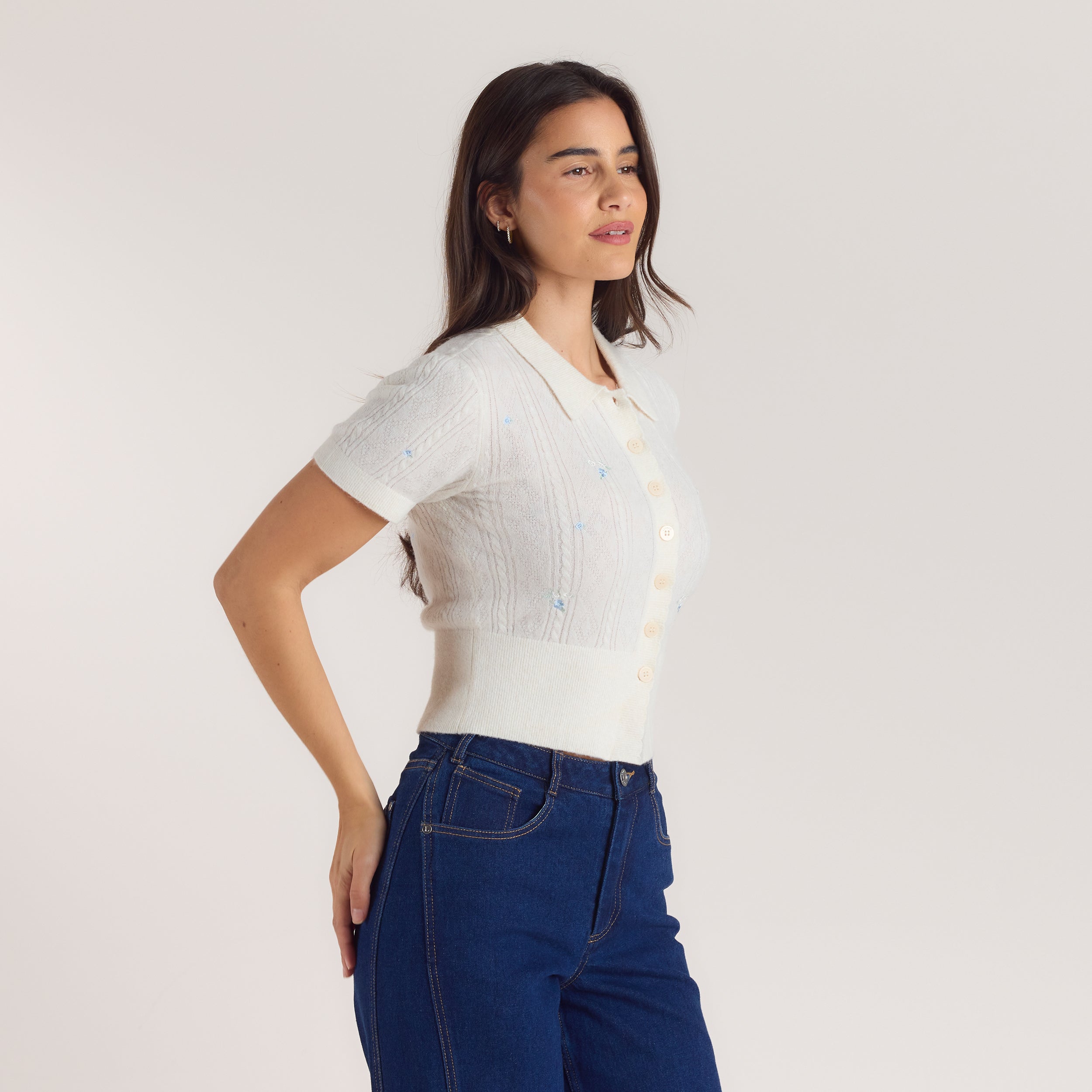 Embroidered Knitted Top | Embroidered Knitted Top - Cream