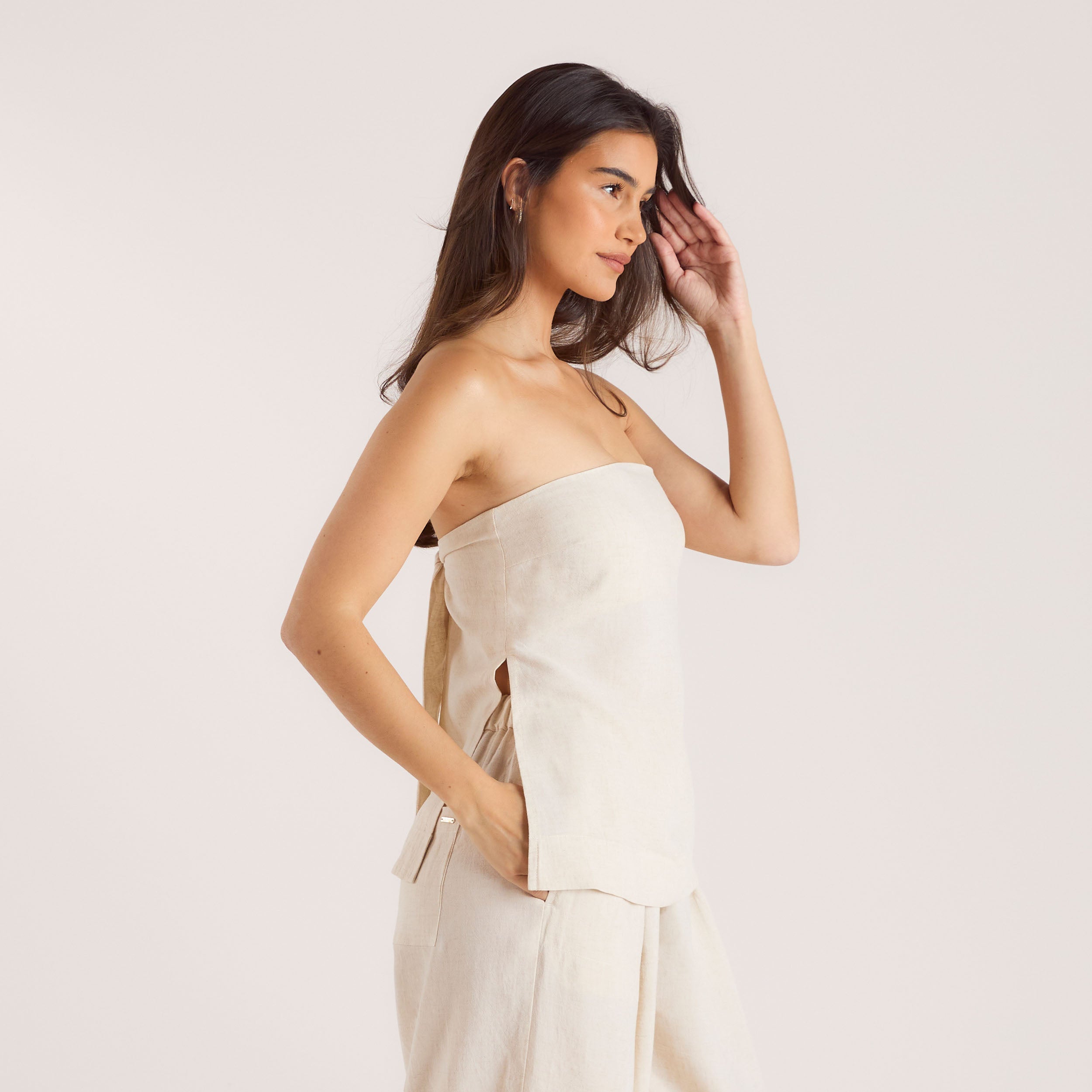 Linen Blend Bandeau Top | Linen Blend Bandeau Top - Cream