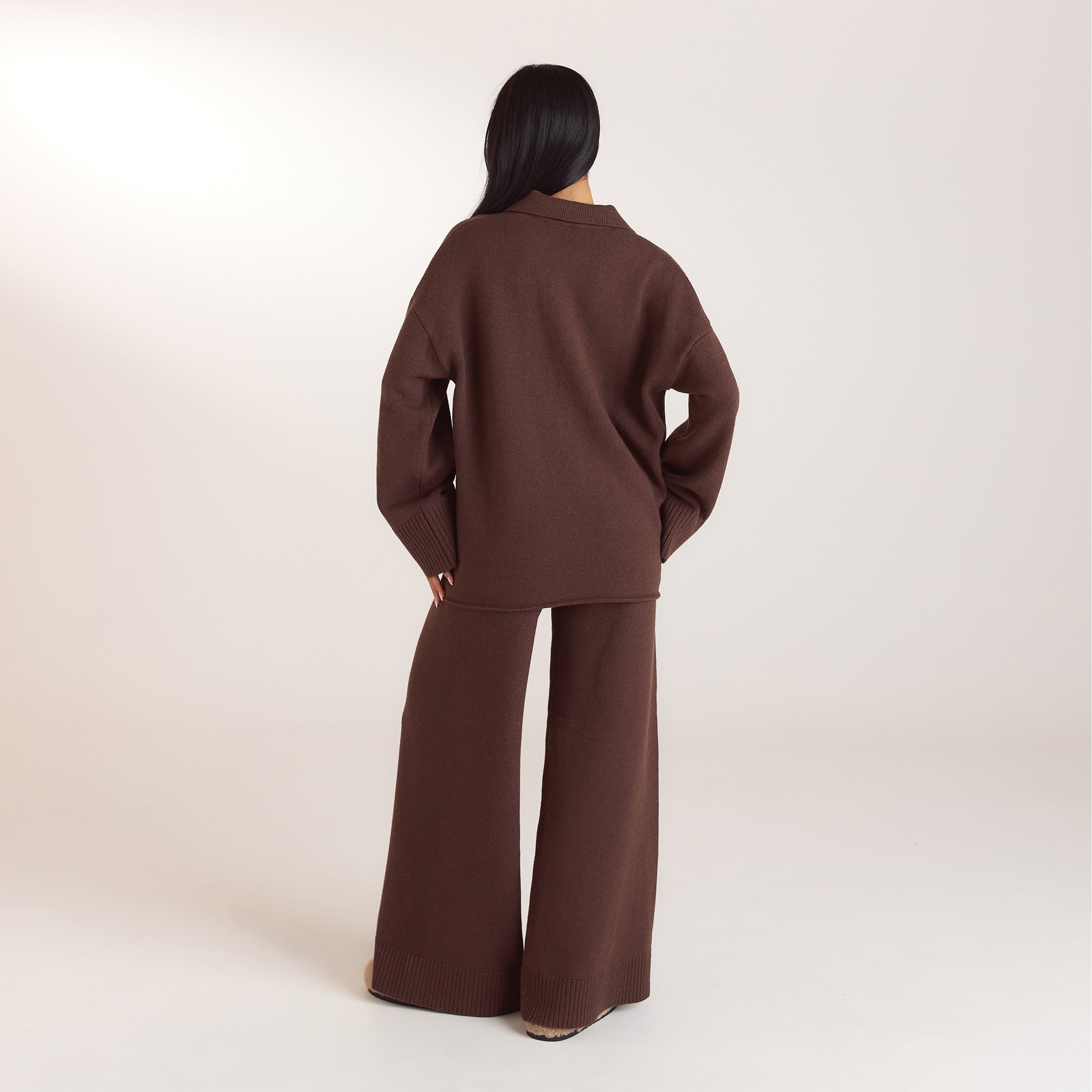 Ribbed Hem Knitted Trousers | Ribbed Hem Knitted Trousers - Chocolate
