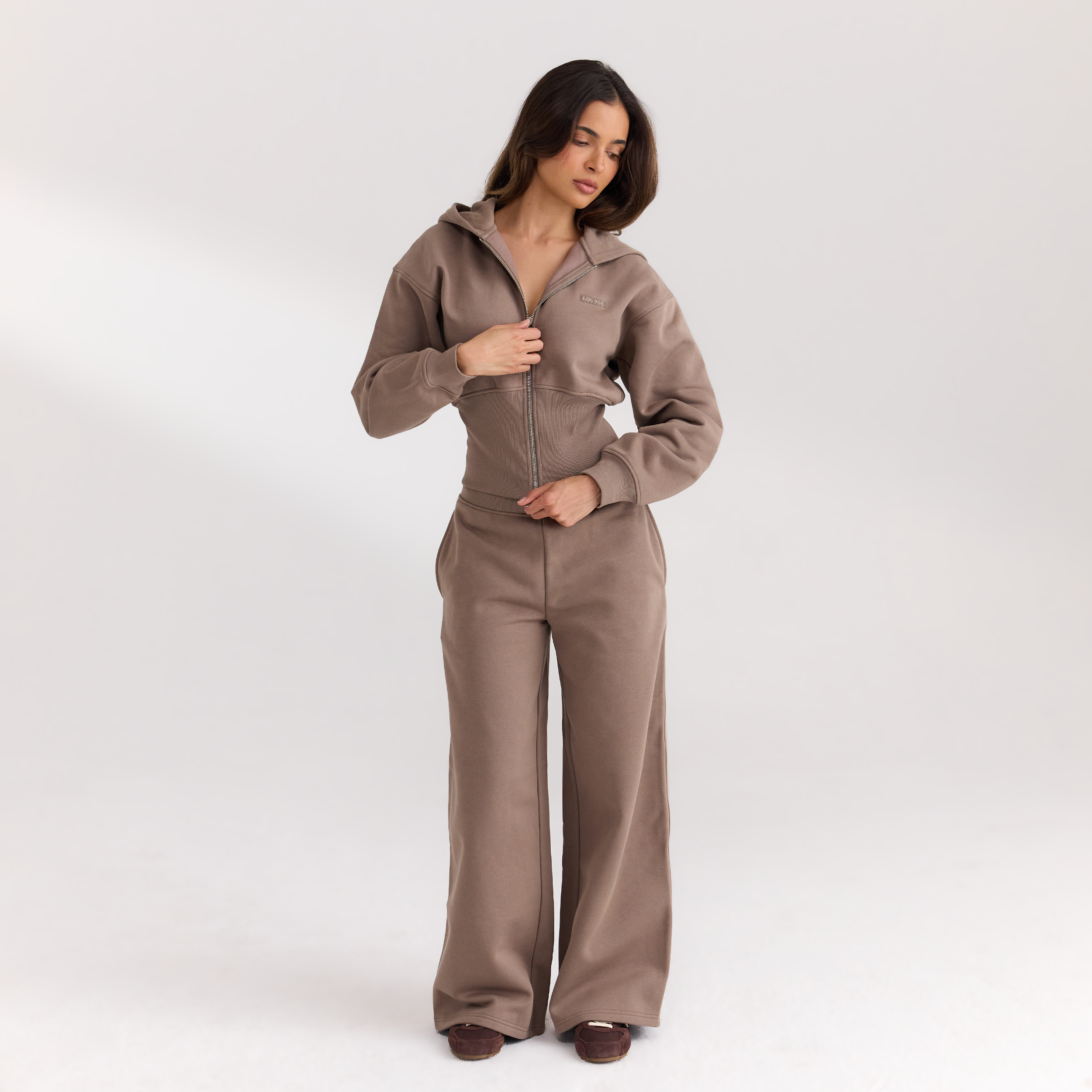 Fitted-Waist Zip-Up Hoodie | Fitted-Waist Zip-Up Hoodie - Mushroom