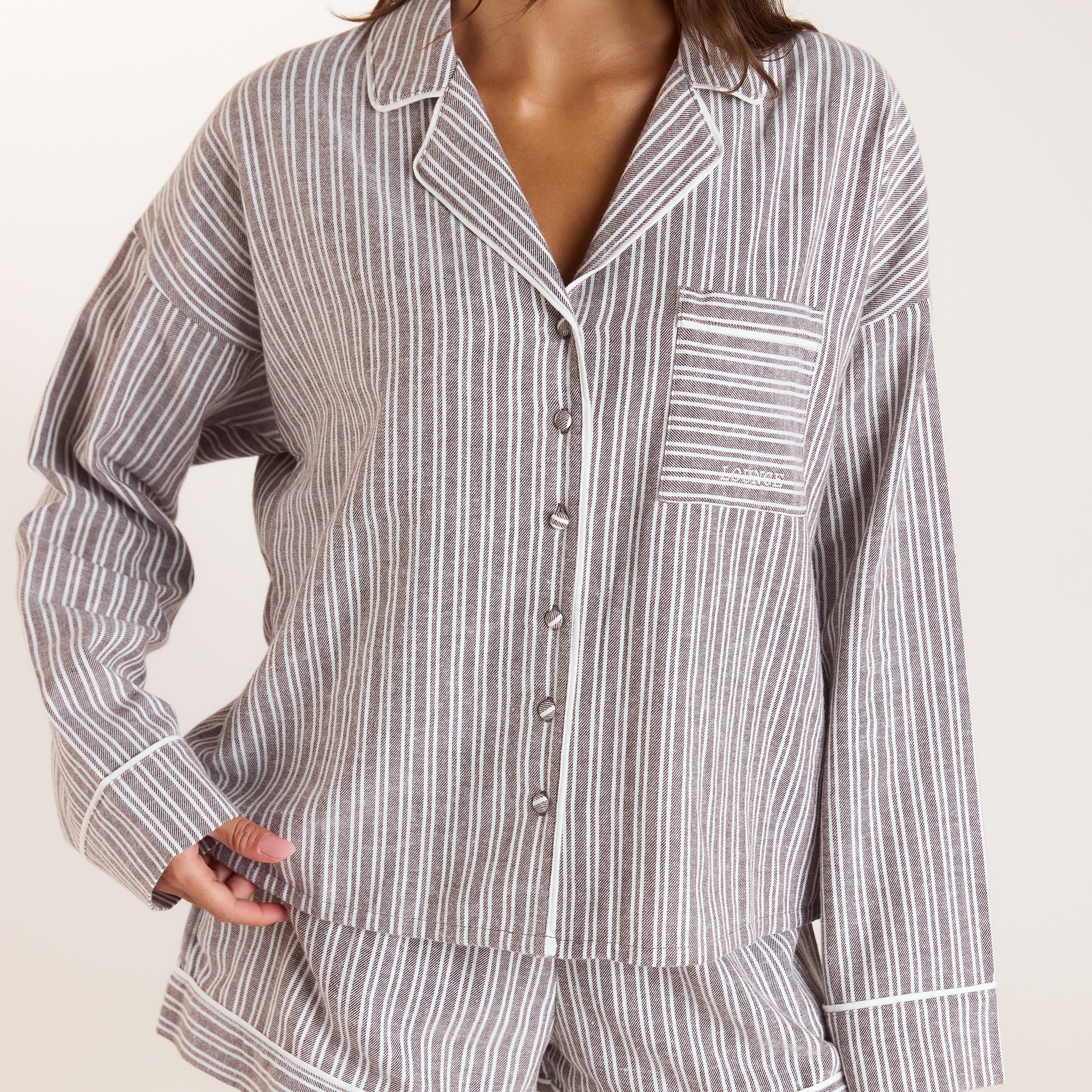 Stripe Pyjama Shirt | Stripe Pajama Shirt - Chocolate