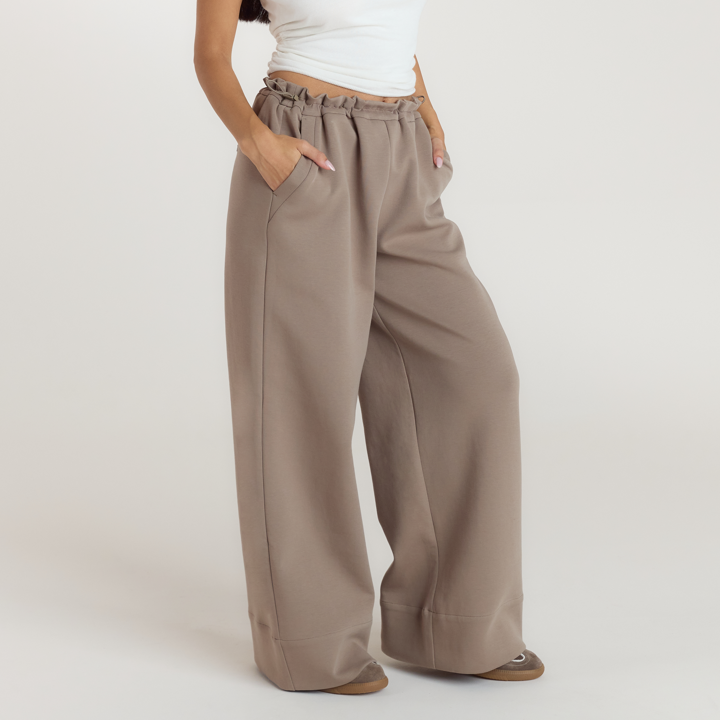 Neoprene Wide-Leg Joggers | Neoprene Wide-Leg Joggers - Taupe
