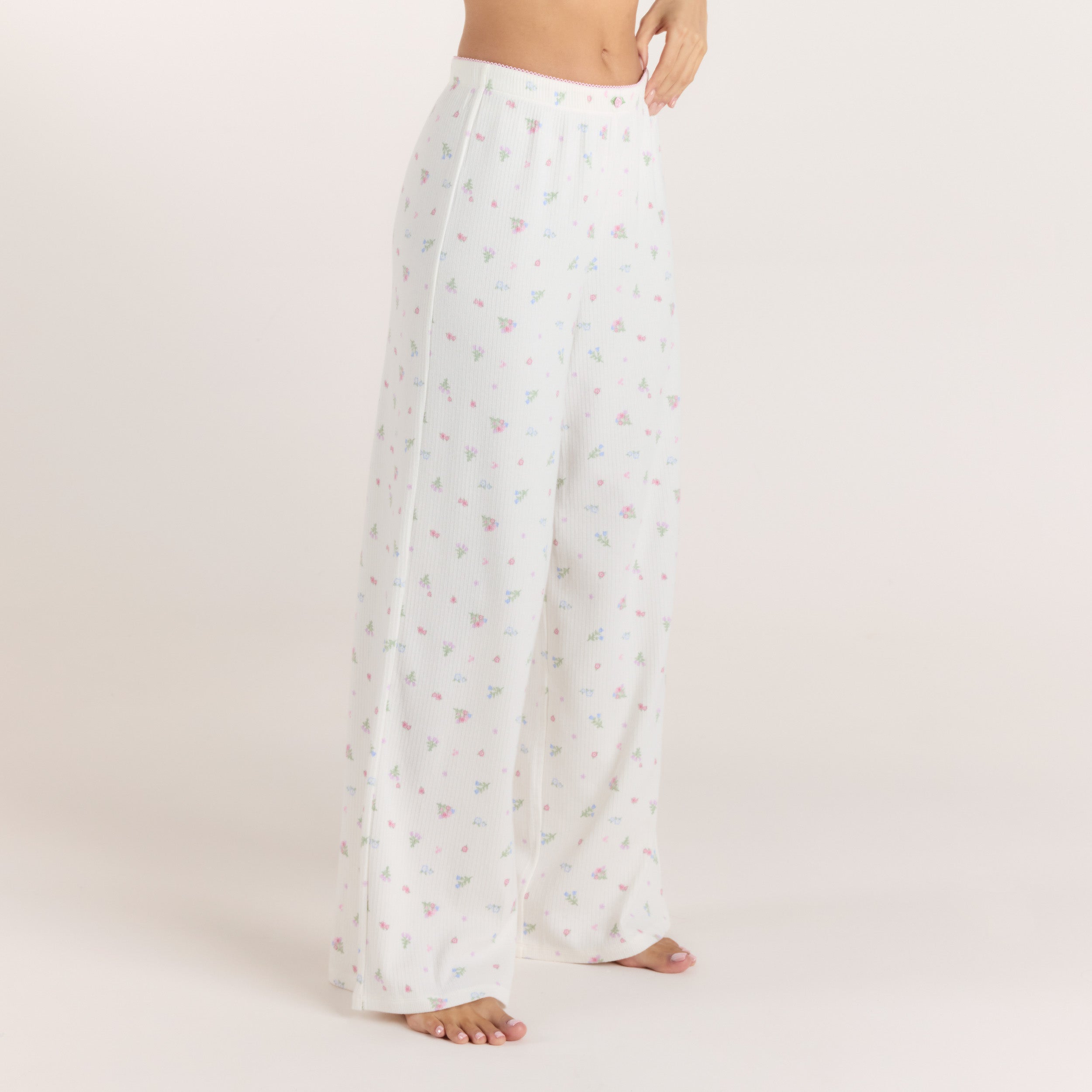 Ribbed Pajama Pants | Ribbed Pajama Pants - White Floral