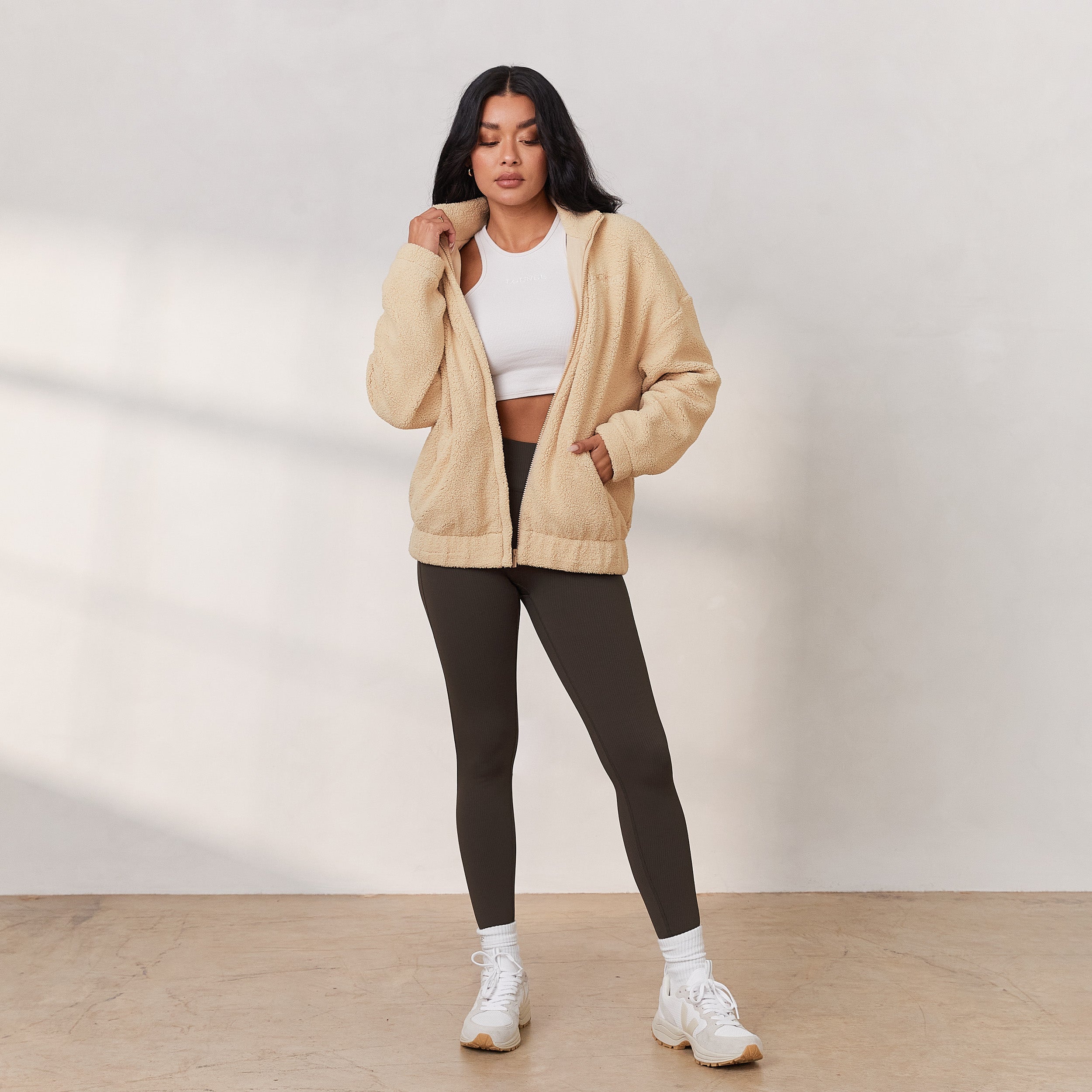 Cozy Zip Up Fleece Jacket Cream Lounge Underwear