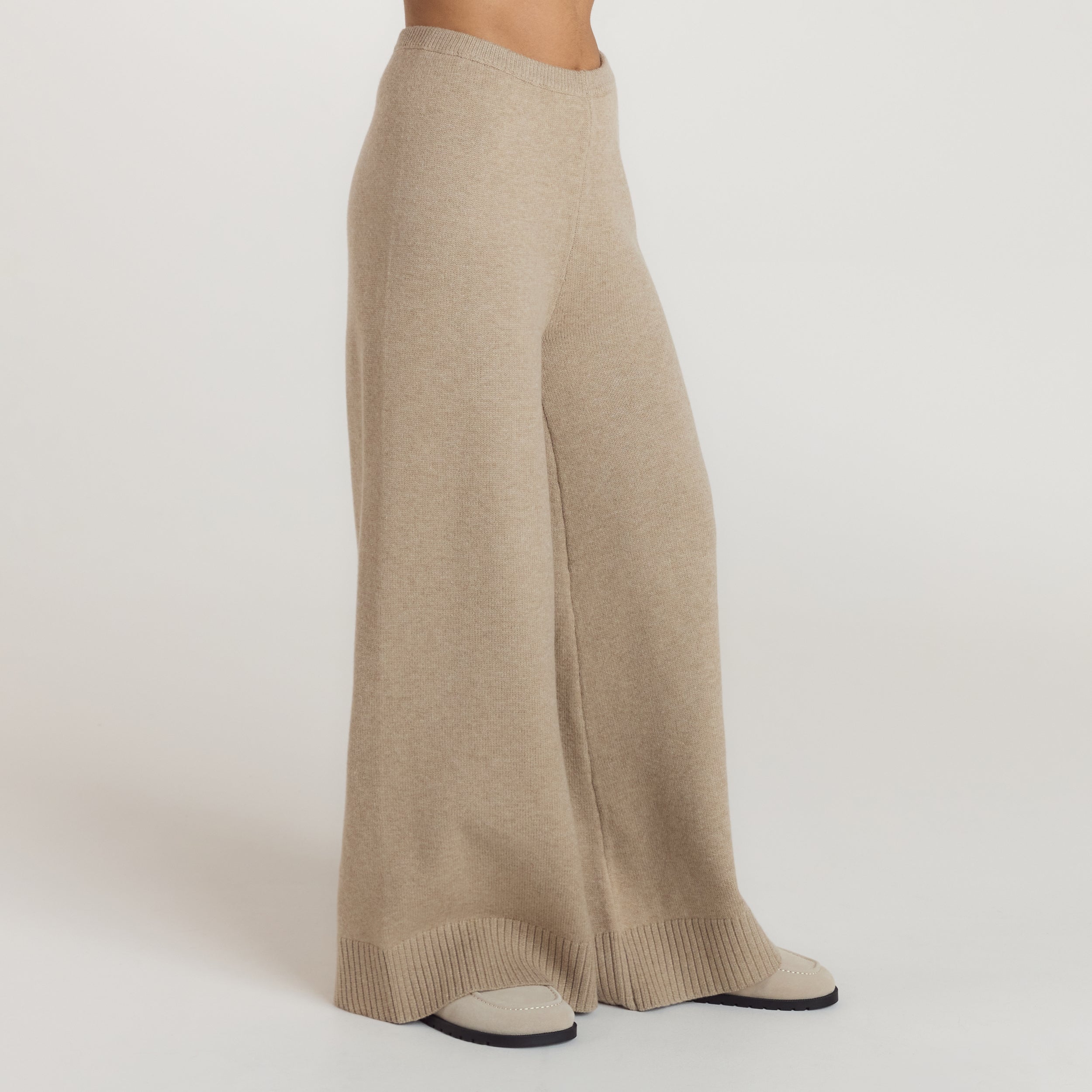 Ribbed Hem Knitted Pants | Ribbed Hem Knitted Trousers - Mink