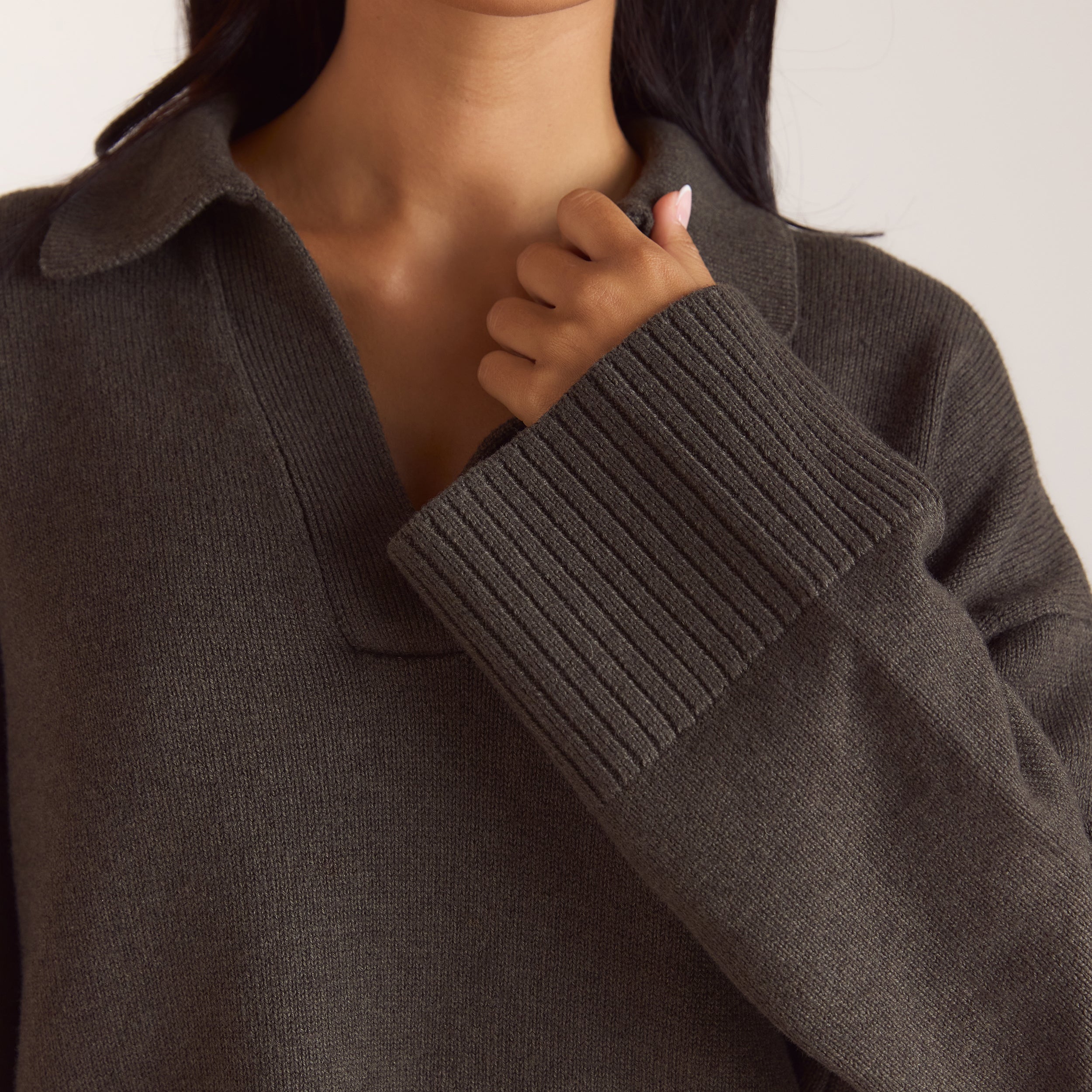 Half Placket Knitted Jumper | Half Placket Knitted Jumper - Moss Green