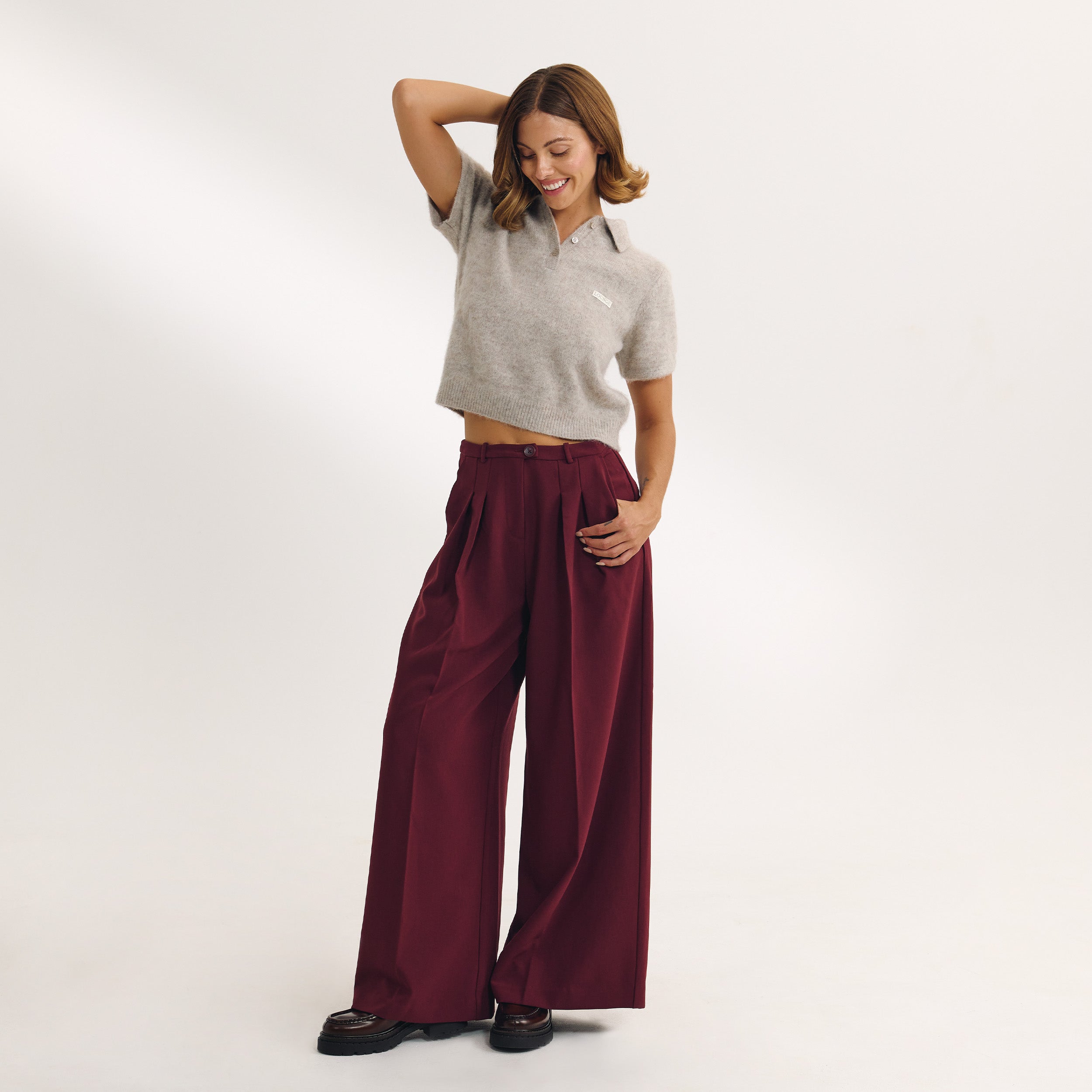 Wide-Leg Tailored Pants | Wide-Leg Tailored Trousers - Cherry Lacquer