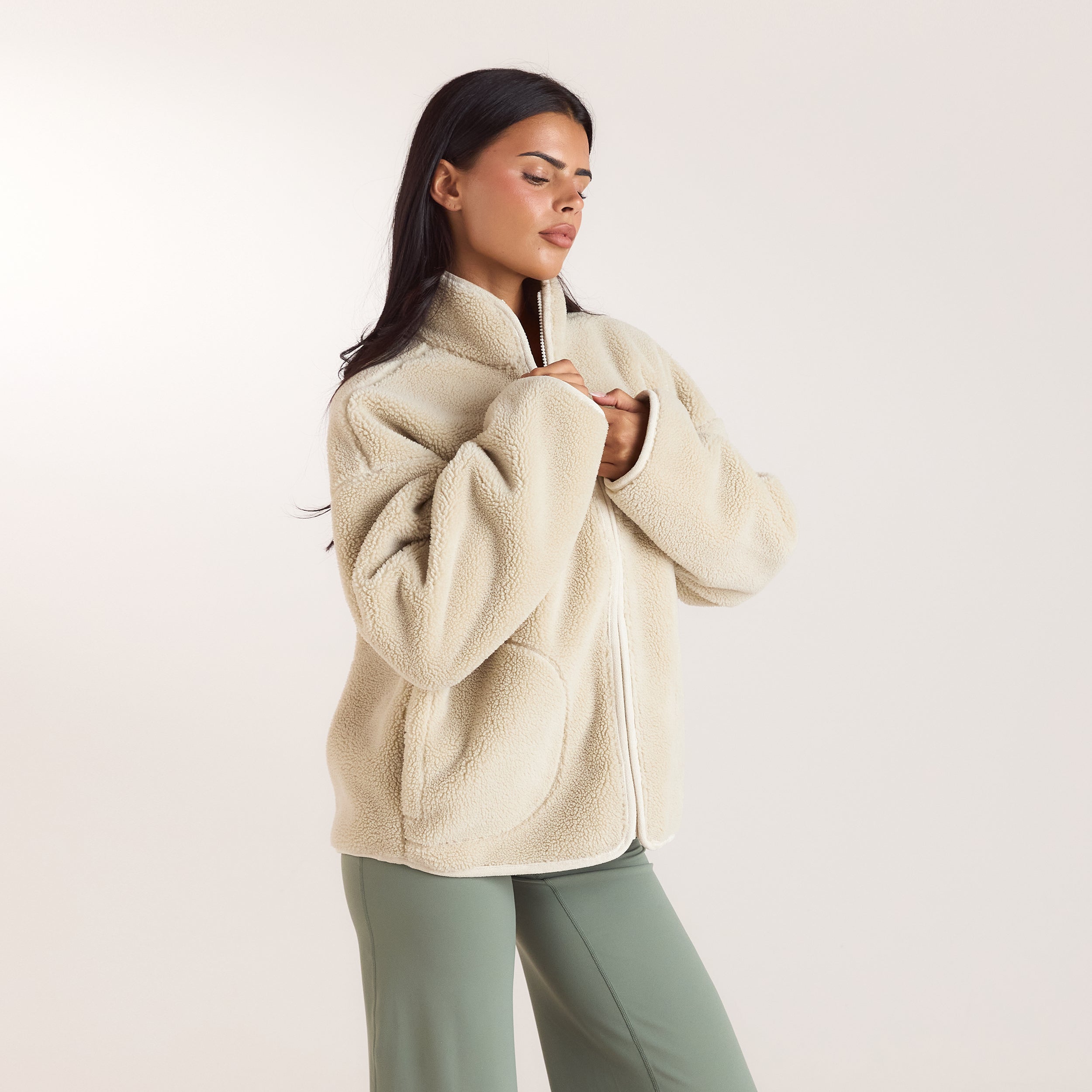 Zip-Up Borg Jacket | Zip-Up Borg Jacket - Cream