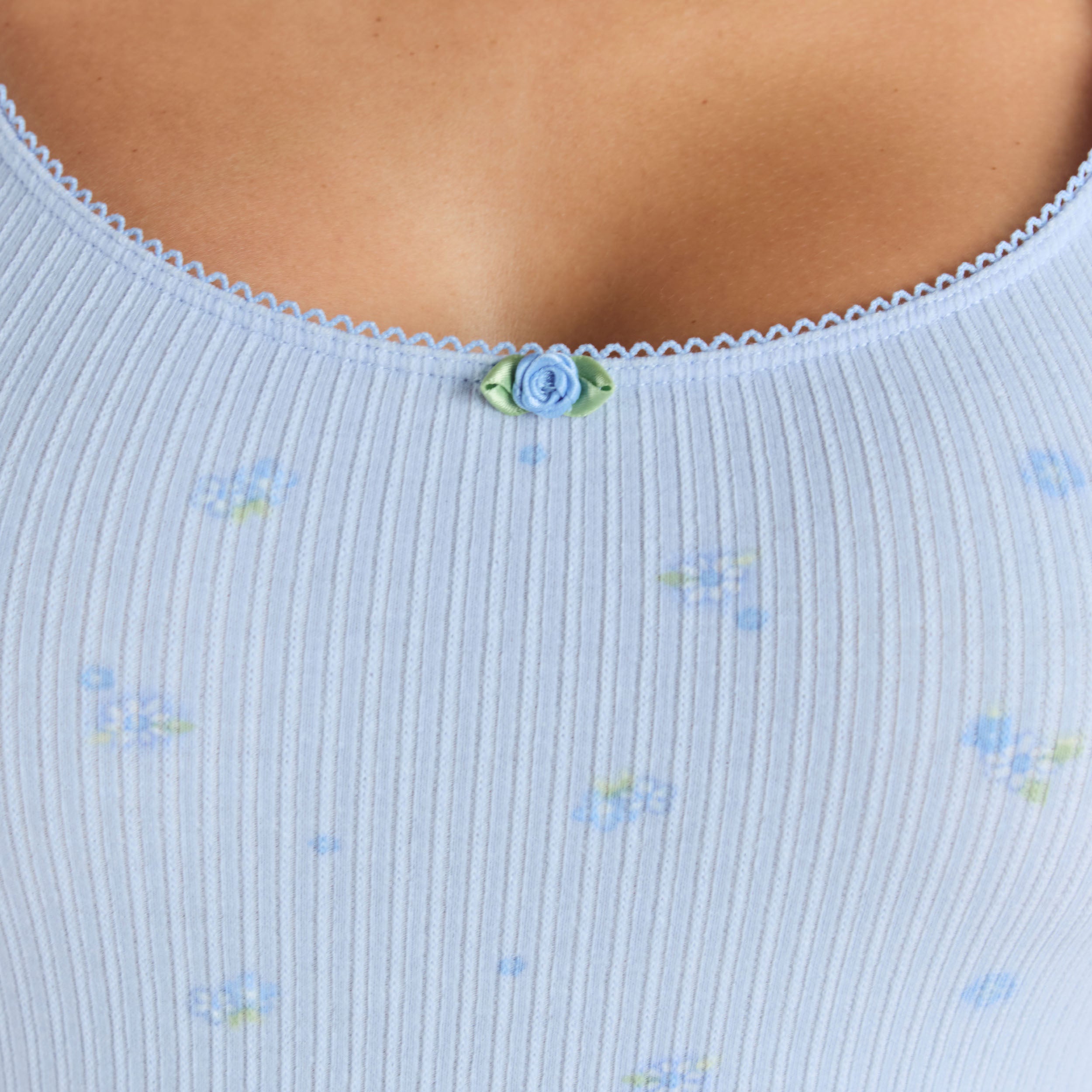 Ribbed Strappy Romper | Ribbed Strappy Romper - Blue Floral