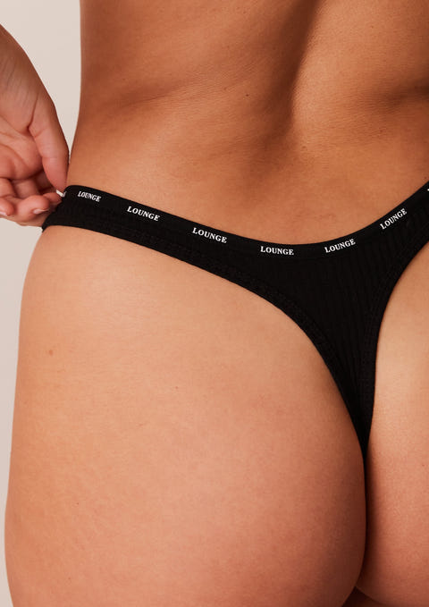 So Soft Ribbed T-Shirt Bra & Thong Set - Black – Lounge Underwear