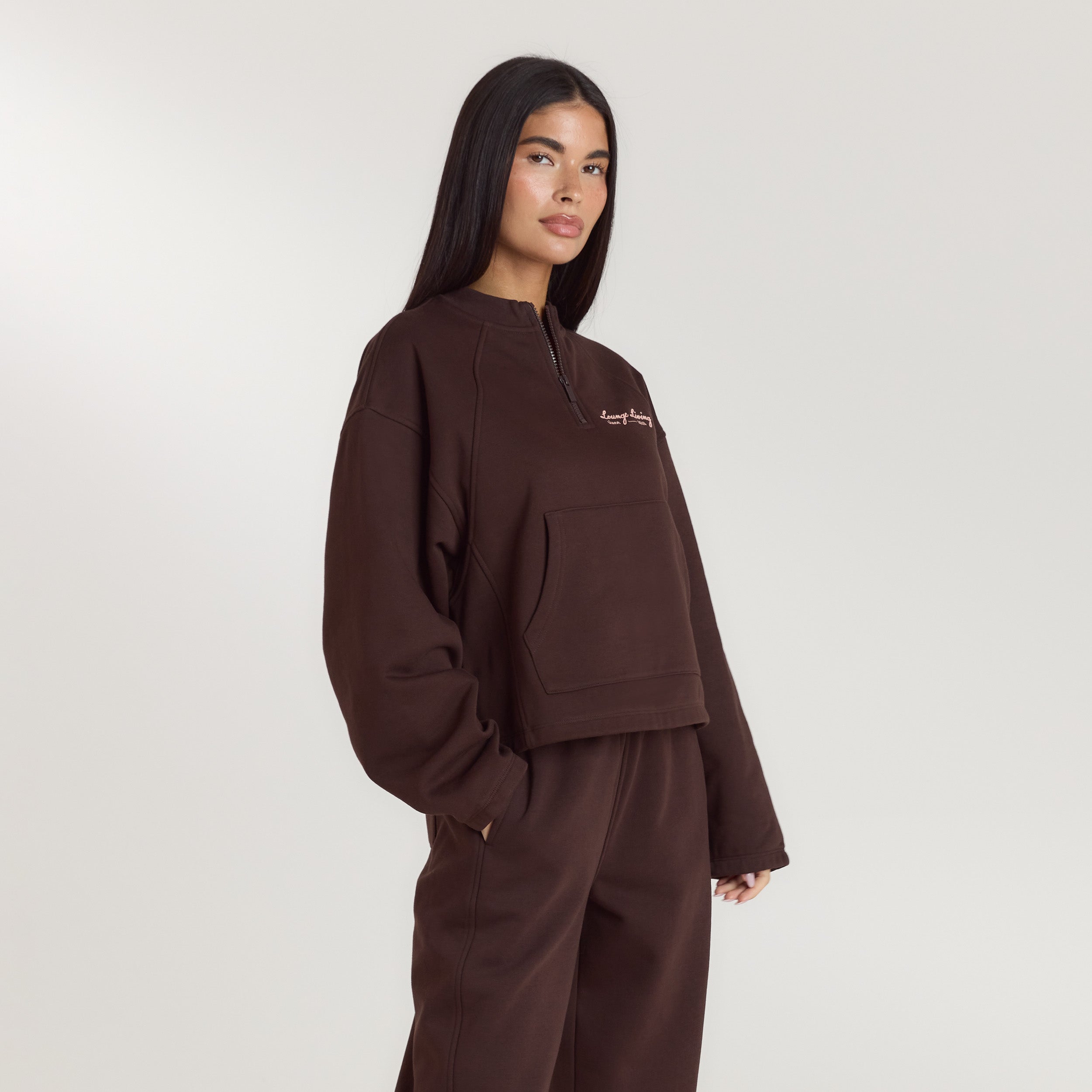 Lounge Living Quarter-Zip Jumper | Lounge Living Quarter-Zip Jumper - Chocolate