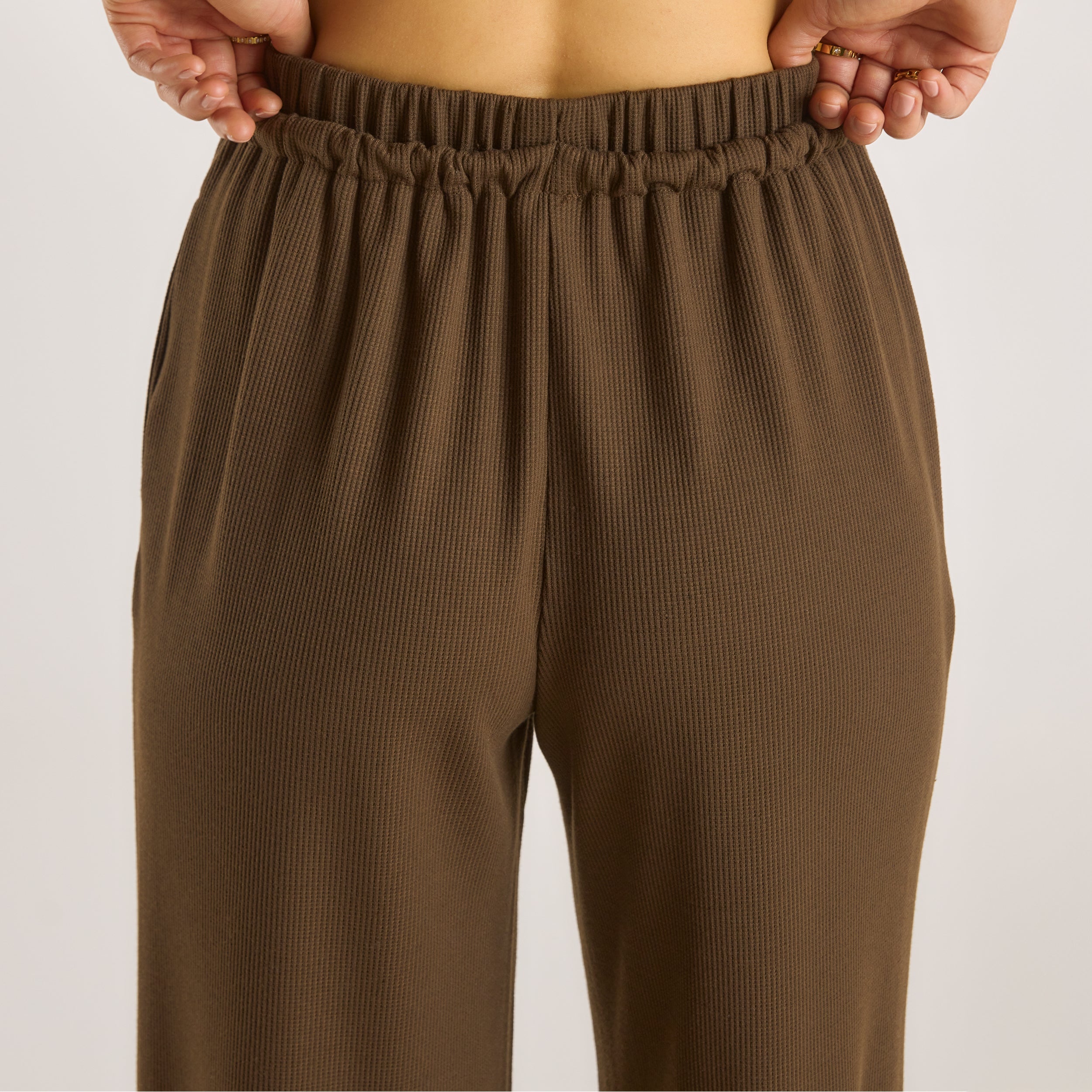 Waffle Wide Leg Pants  | Waffle Wide Leg Pants - Chocolate