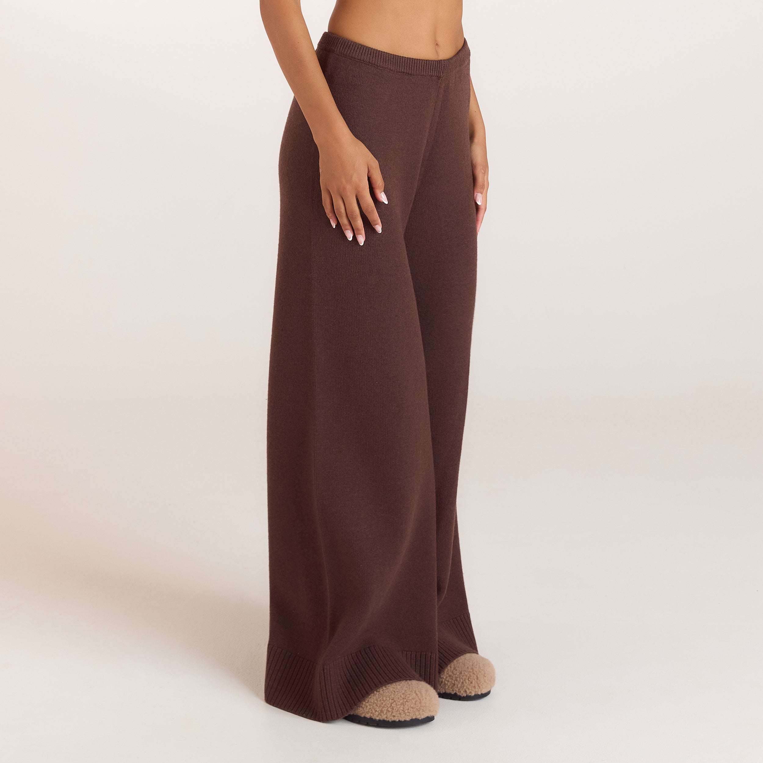 Ribbed Hem Knitted Trousers | Ribbed Hem Knitted Trousers - Chocolate