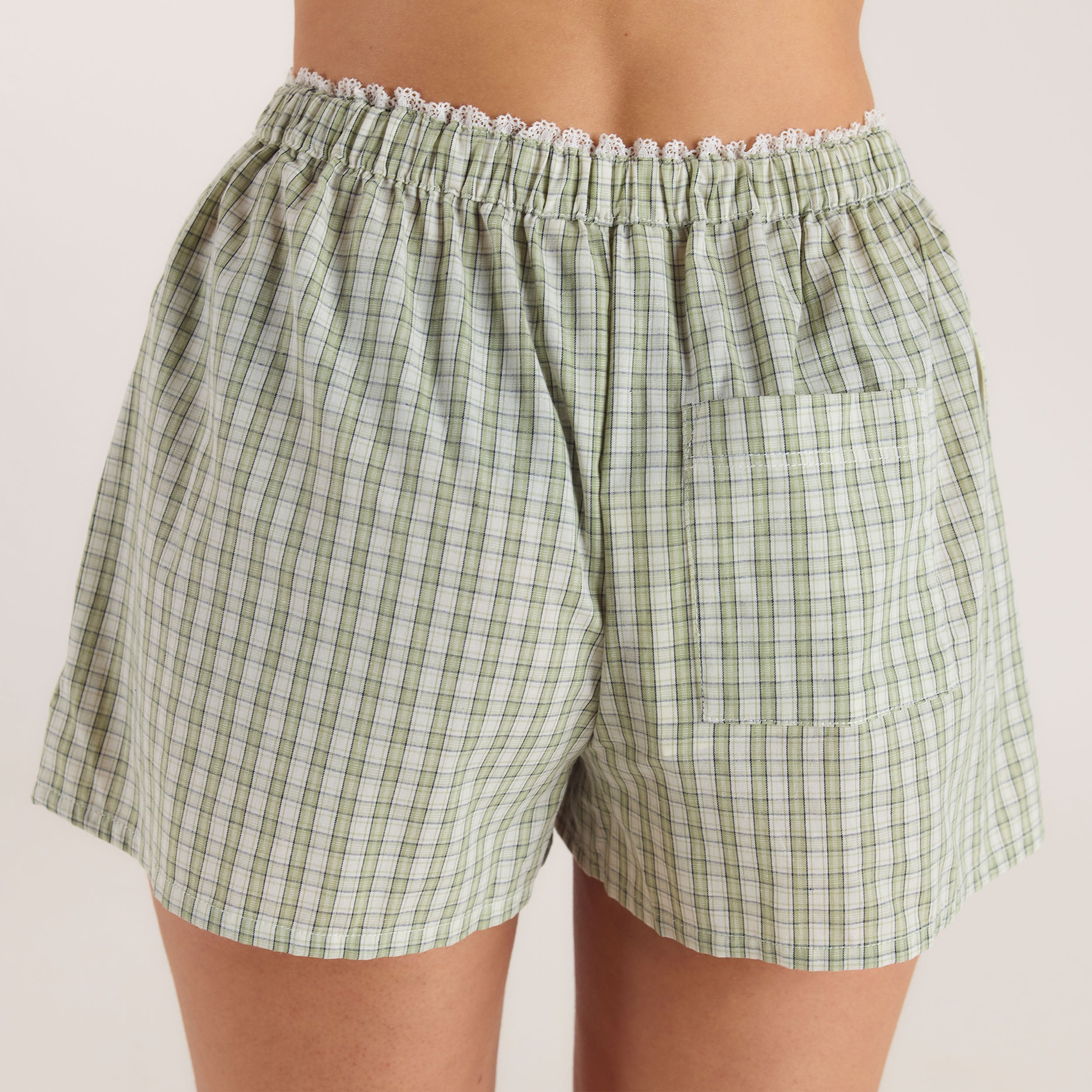 Check Cotton Shorts | Check Cotton Shorts - Green