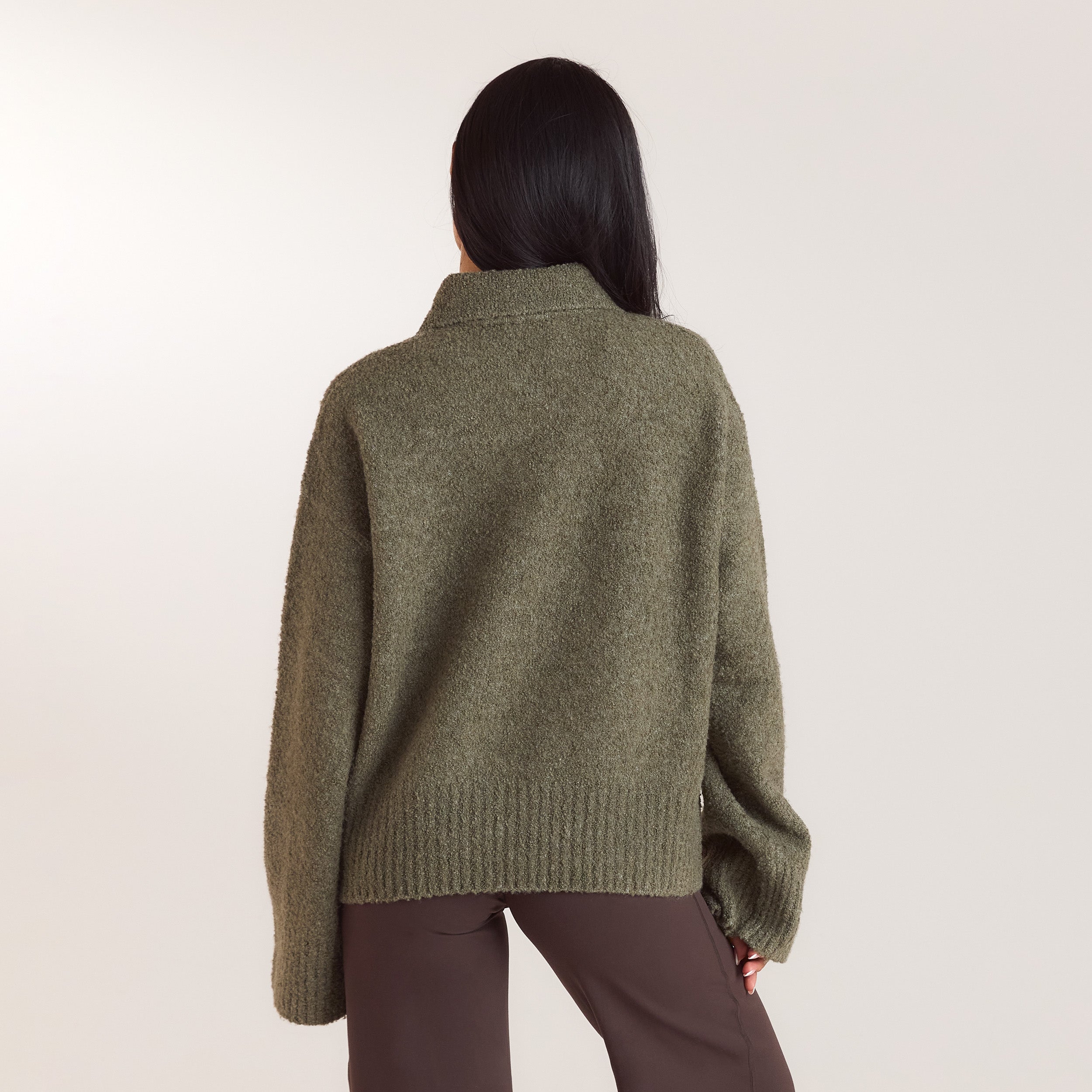 Bouclé Knitted Polo Jumper | Bouclé Knitted Polo Jumper - Khaki