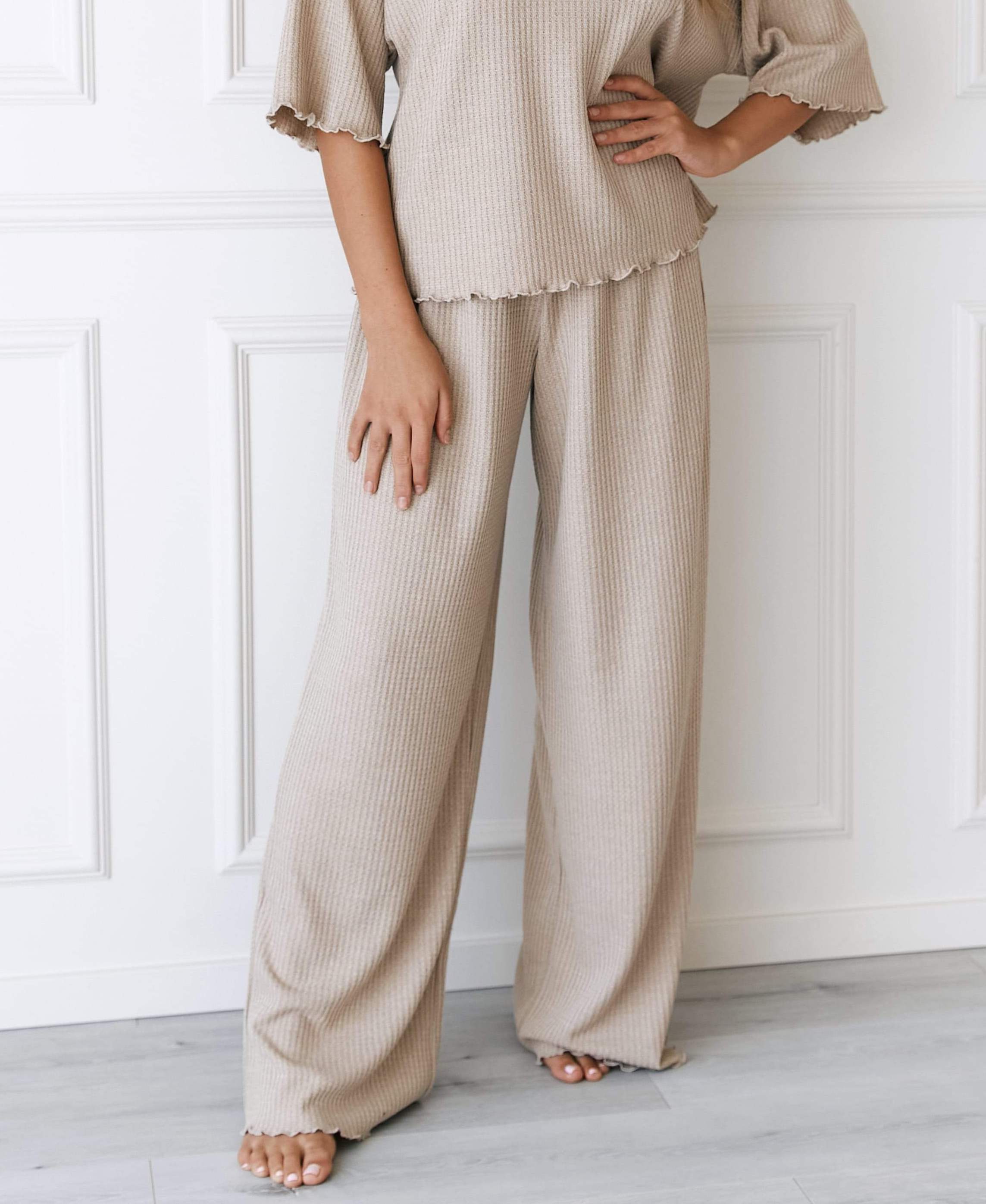 Soft Waffle Pajama Trousers - Mink