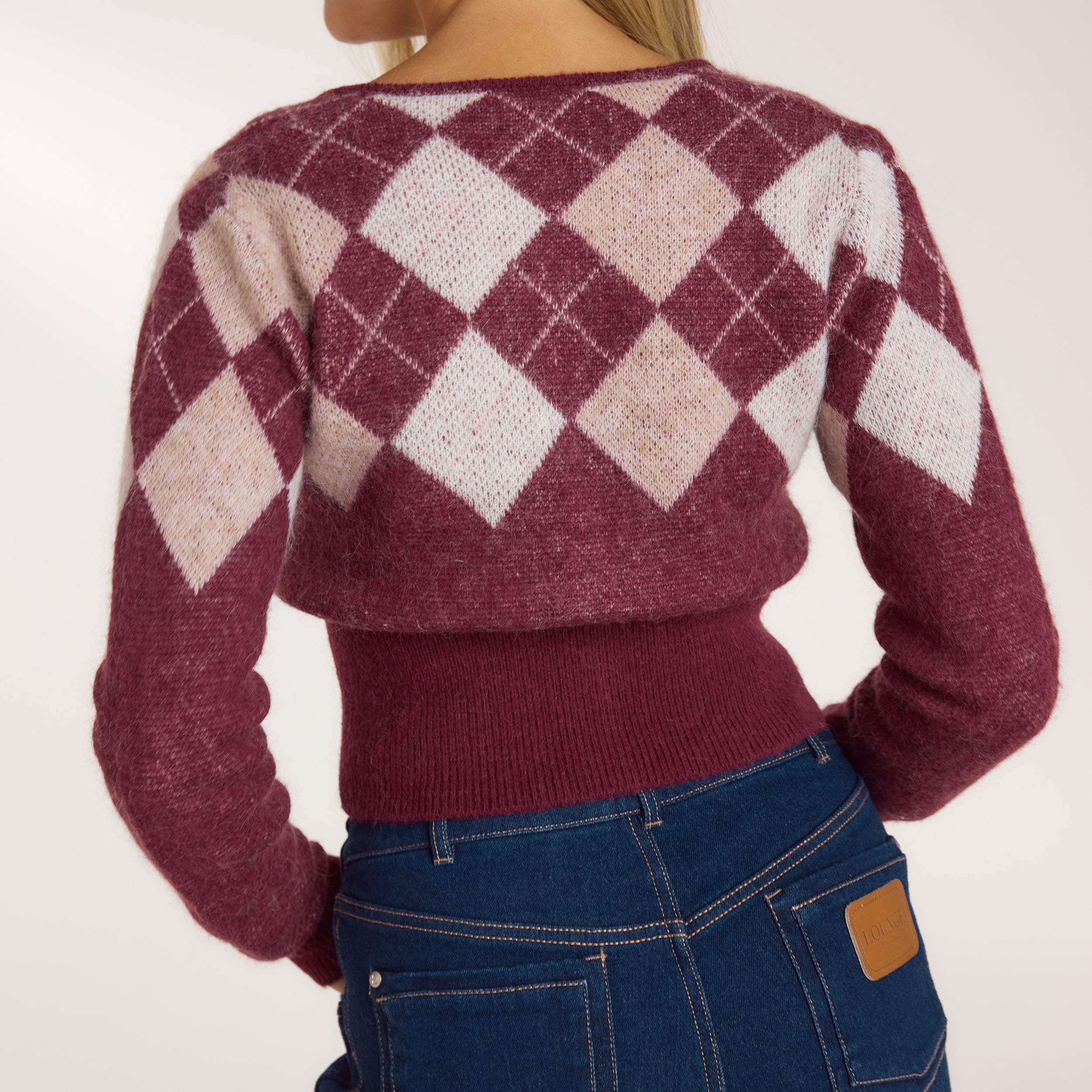 Argyle Wool Blend Cardigan | Argyle Wool Blend Cardigan - Cherry Lacquer