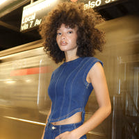 Fitted Denim Top - Indigo Blue