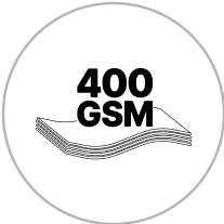 a white circle with black text and a stack of paper