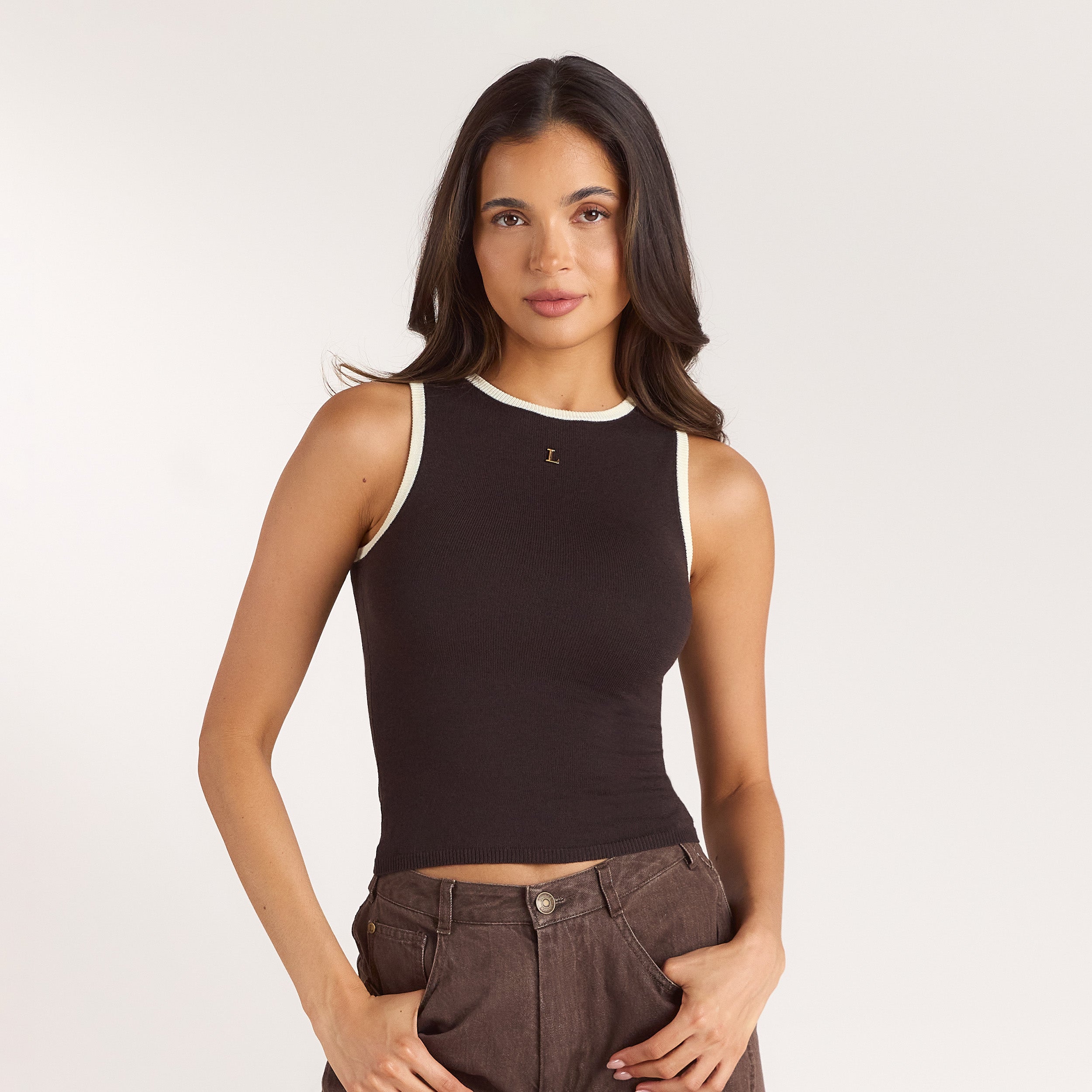 Knitted Vest Top - Chocolate alternate
