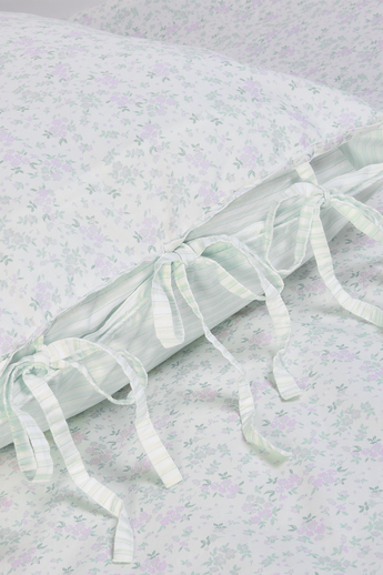 Bloom & Stripe Reversible Pillowcases (2-Pack) - Sage Floral Print