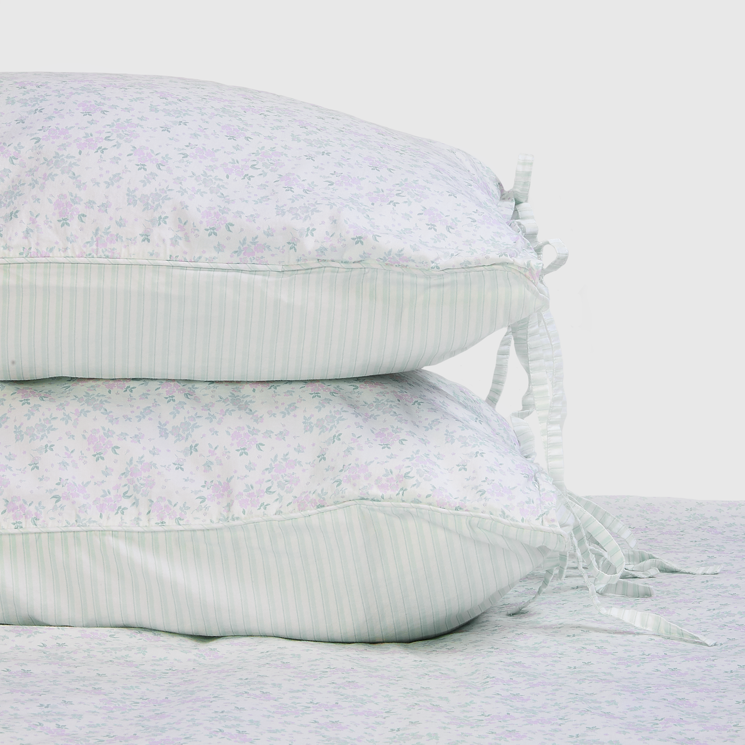 Bloom & Stripe Reversible Pillowcases (2-Pack) | Bloom & Stripe Reversible Pillowcases (2-Pack) - Sage Floral Print