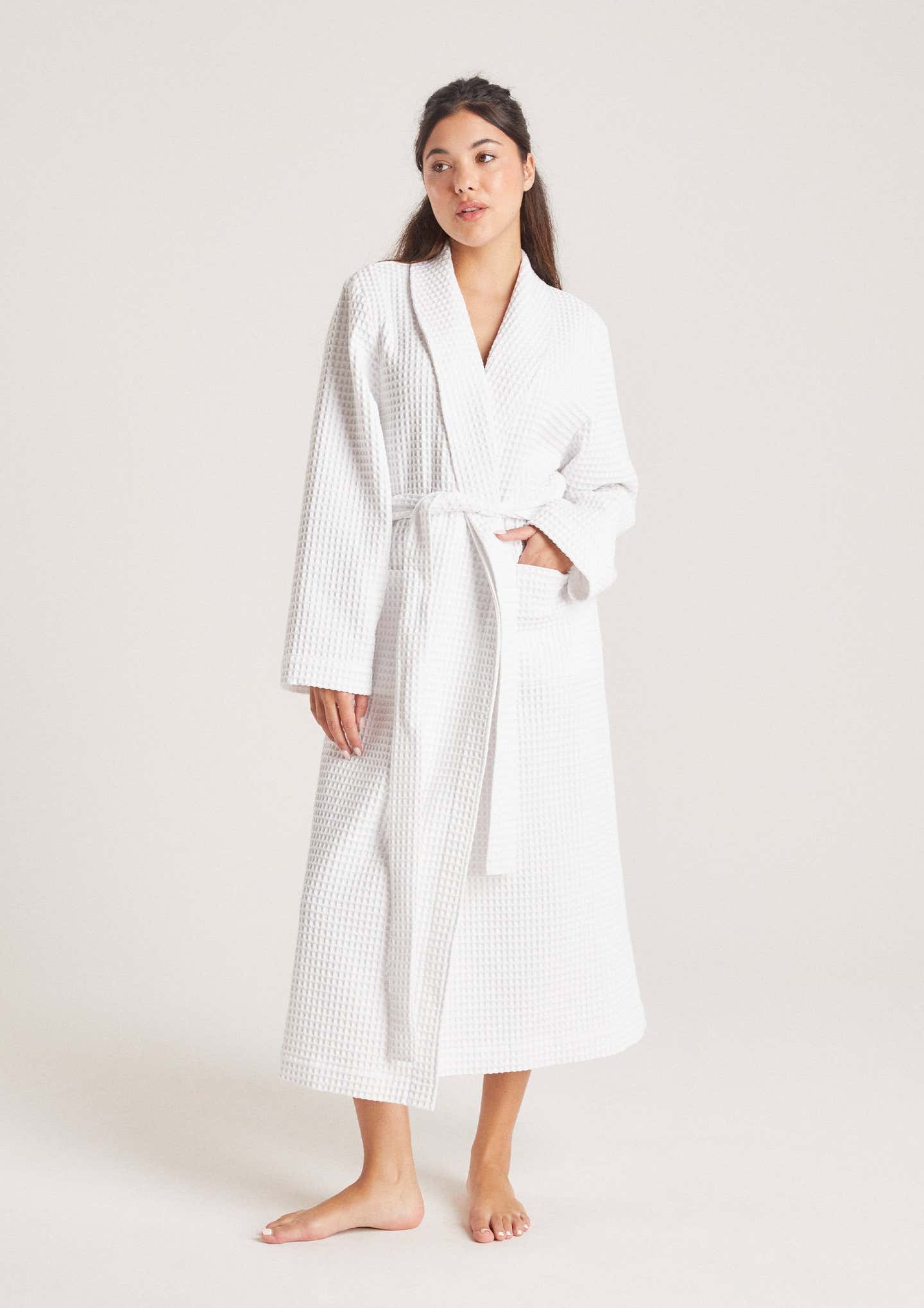 White Dressing Robe Waffle Dressing Gown - White